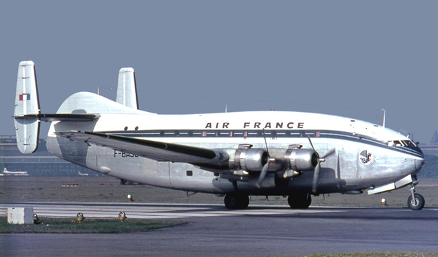 An Air France Breguet 763, popularly known as the Deux-Ponts for its two passenger decks, taxis at Berlin-Tempelhof in 1965 (Ralf Manteufel)